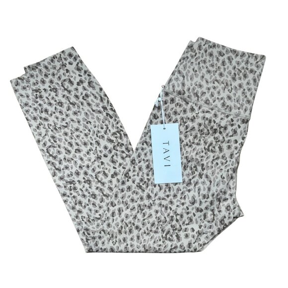 NWT TAVI High Waisted 7/8 Tight Leggings Latte Leopard Cream Gray Size Large - Picture 6 of 8